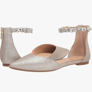 Badgley Mischka Jewel Cassidy Gold Glitter Rhinestone Ankle‎ Strap Flat
